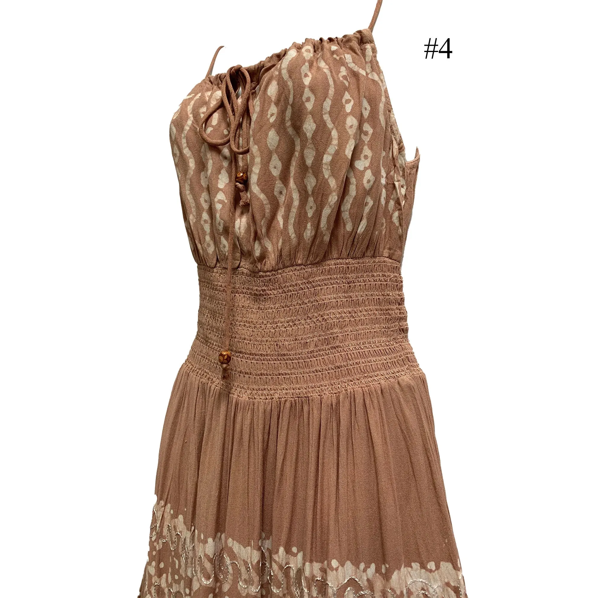 Boho Bohemian Embroidered Indian Ethnic Batik Print Spaghetti-Strap Long Dress Priya