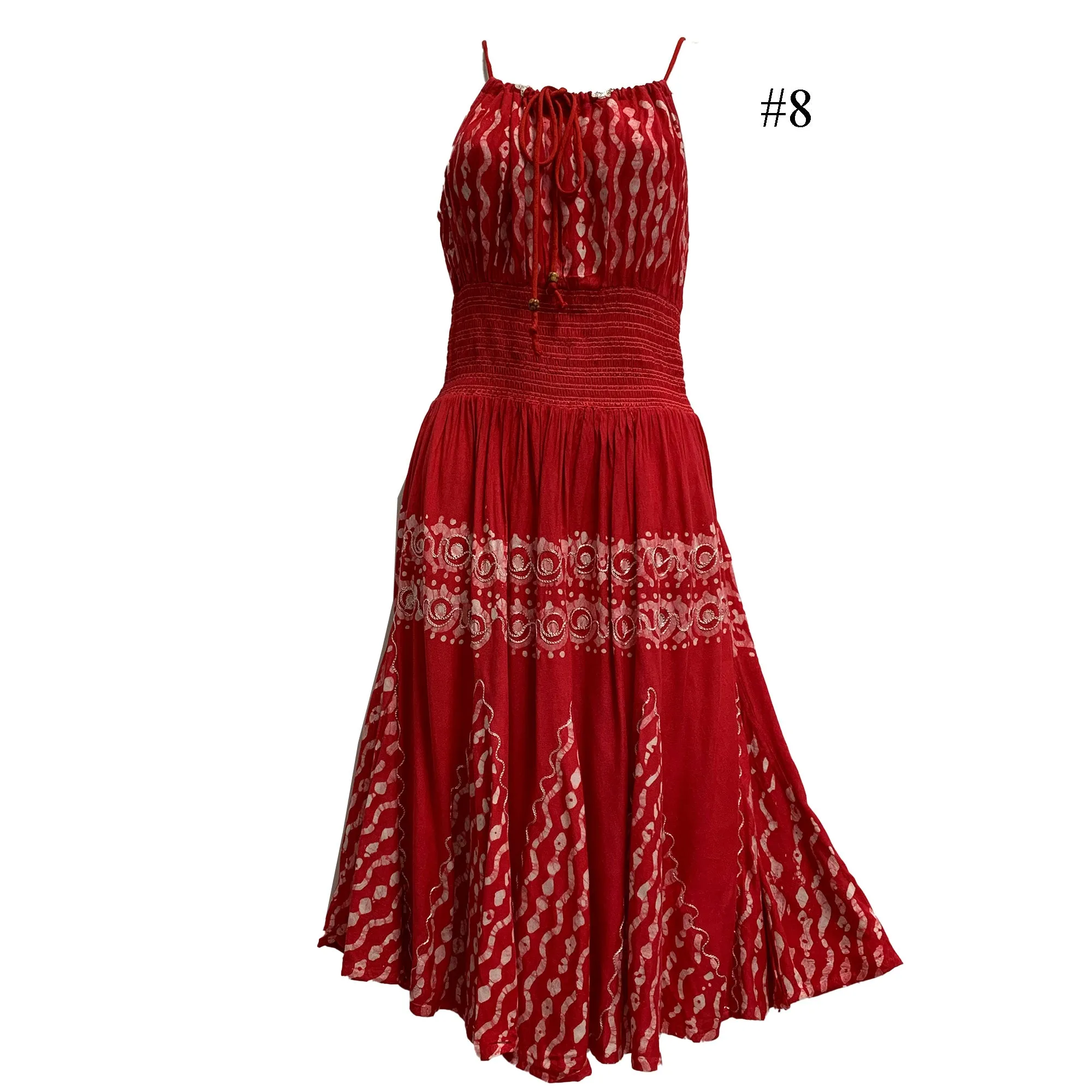 Boho Bohemian Embroidered Indian Ethnic Batik Print Spaghetti-Strap Long Dress Priya