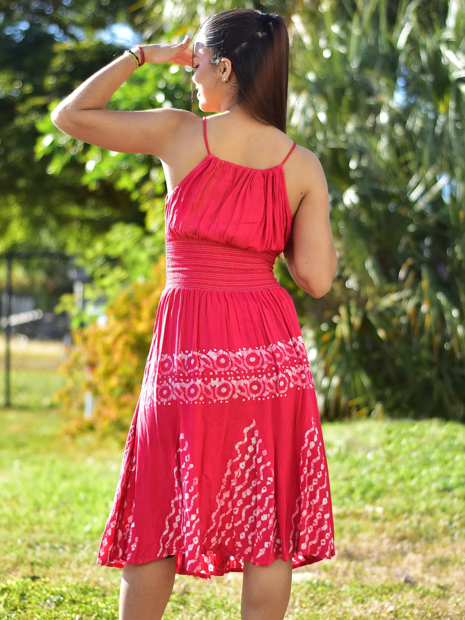 Boho Bohemian Embroidered Indian Ethnic Batik Print Spaghetti-Strap Long Dress Priya
