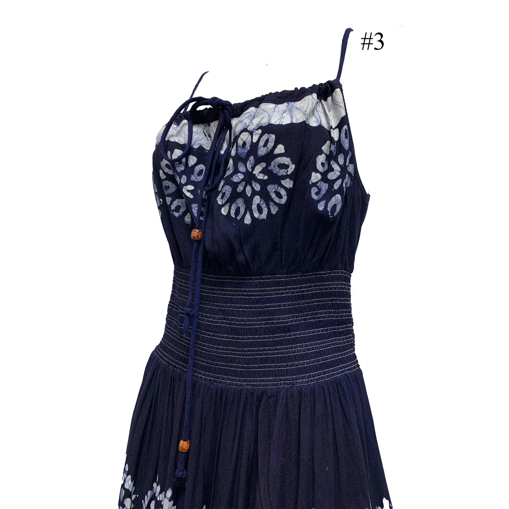 Boho Bohemian Embroidered Indian Ethnic Batik Print Spaghetti-Strap Long Dress Priya