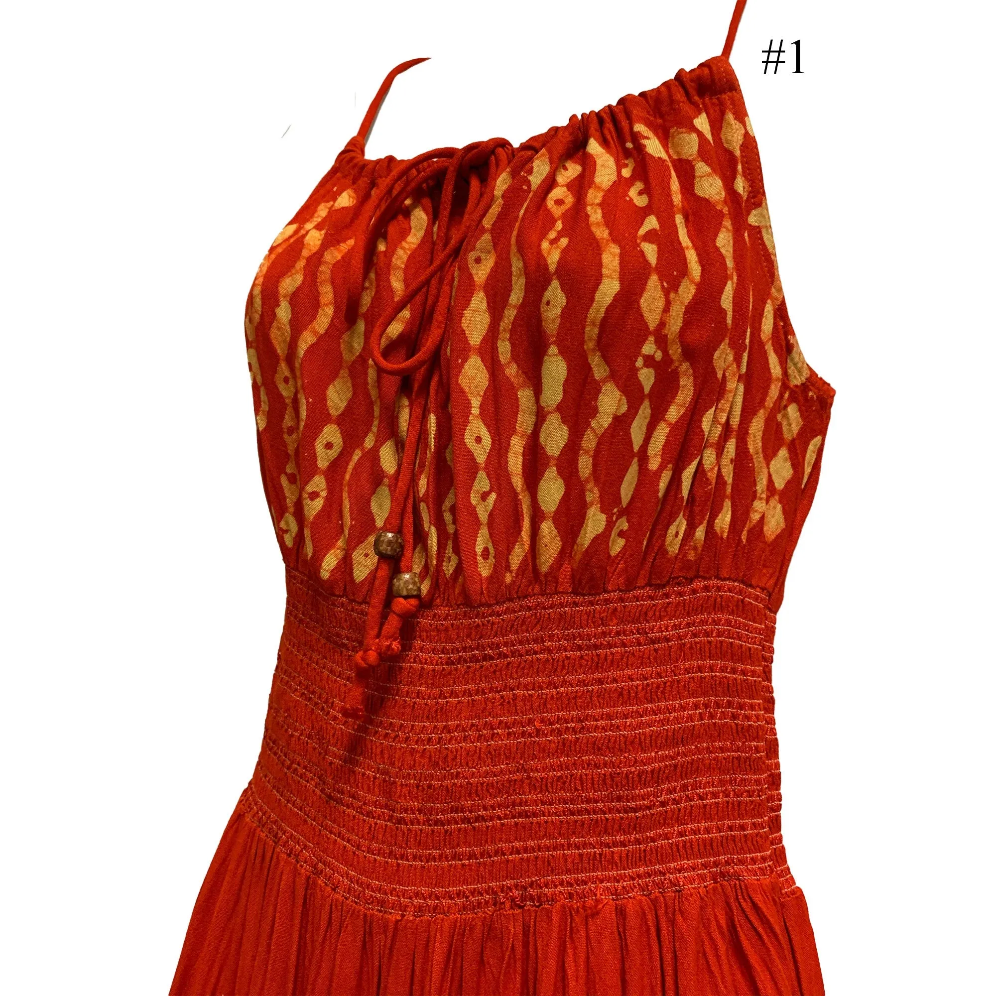 Boho Bohemian Embroidered Indian Ethnic Batik Print Spaghetti-Strap Long Dress Priya