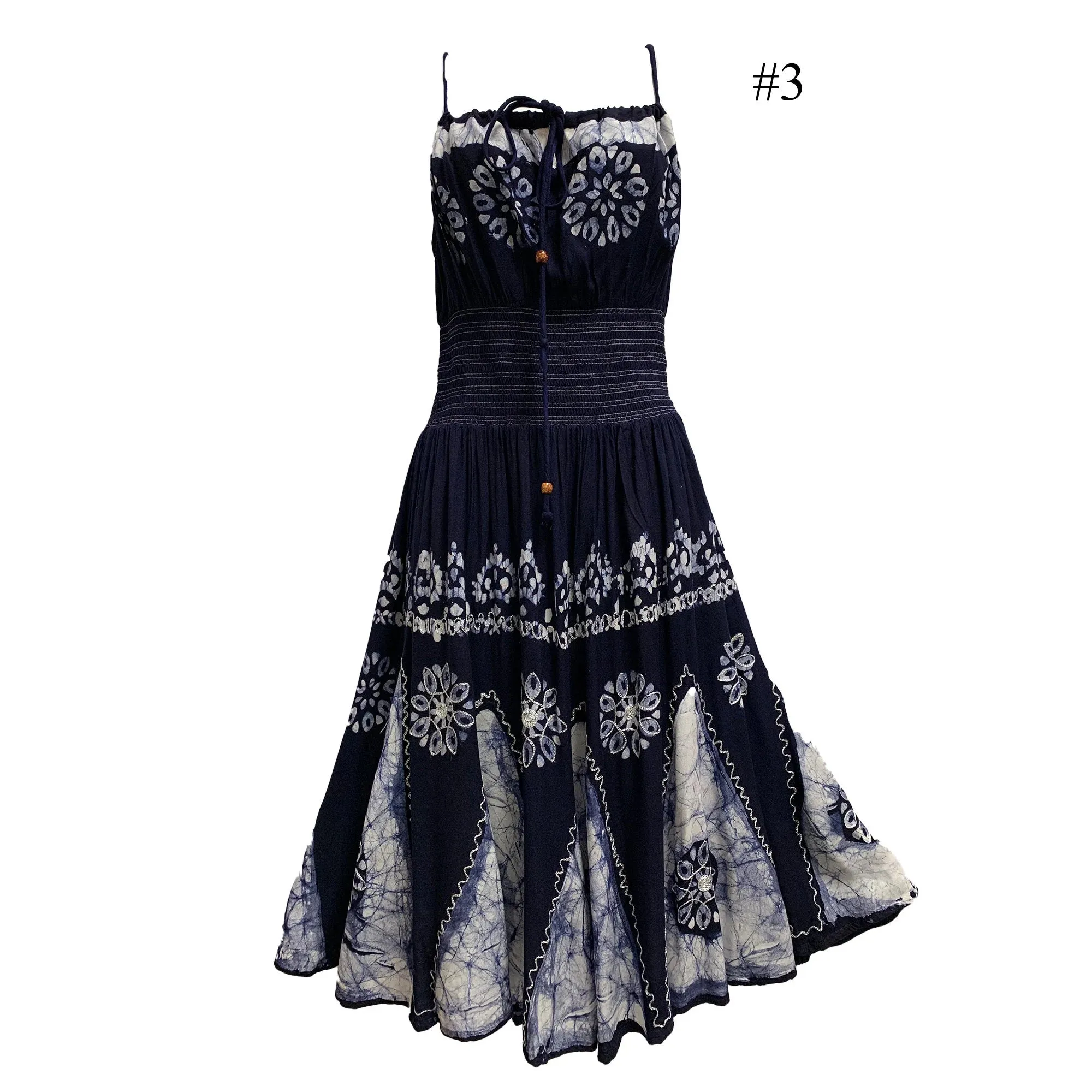 Boho Bohemian Embroidered Indian Ethnic Batik Print Spaghetti-Strap Long Dress Priya