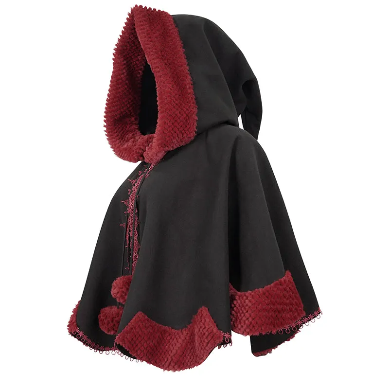 CA02801 Black double-sided woolen contrast color fur shawl with fur