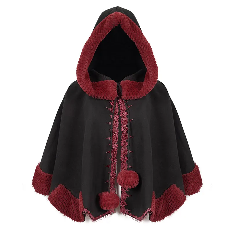 CA02801 Black double-sided woolen contrast color fur shawl with fur