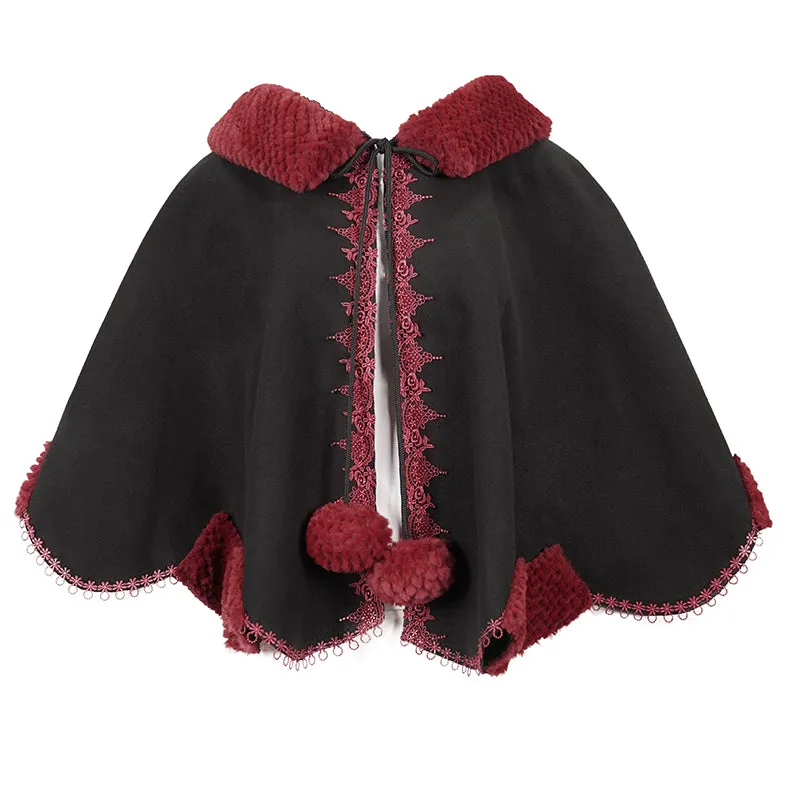 CA02801 Black double-sided woolen contrast color fur shawl with fur