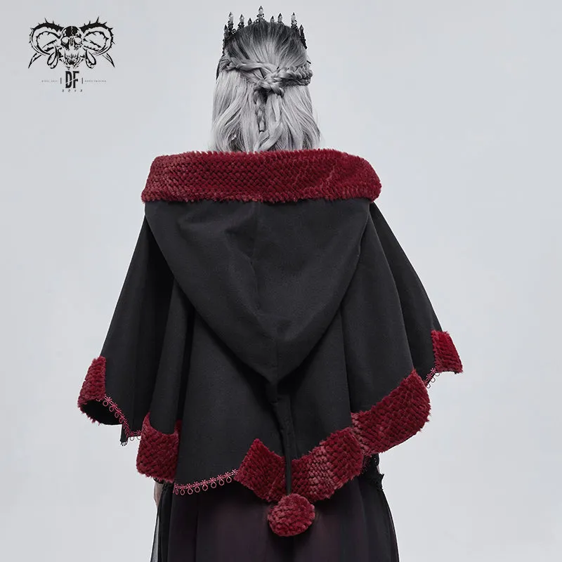 CA02801 Black double-sided woolen contrast color fur shawl with fur