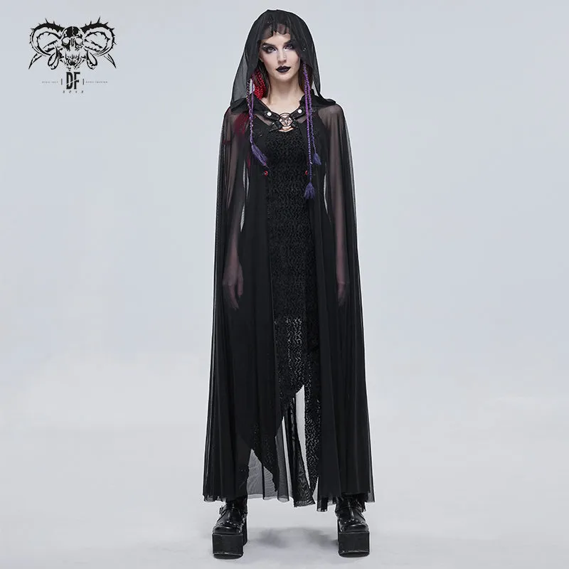 CA030 women hooded transparent long mesh punk cape