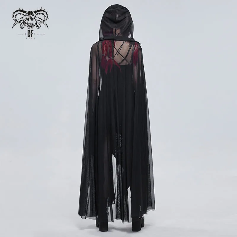 CA030 women hooded transparent long mesh punk cape