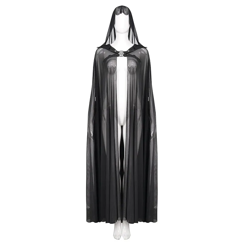 CA030 women hooded transparent long mesh punk cape