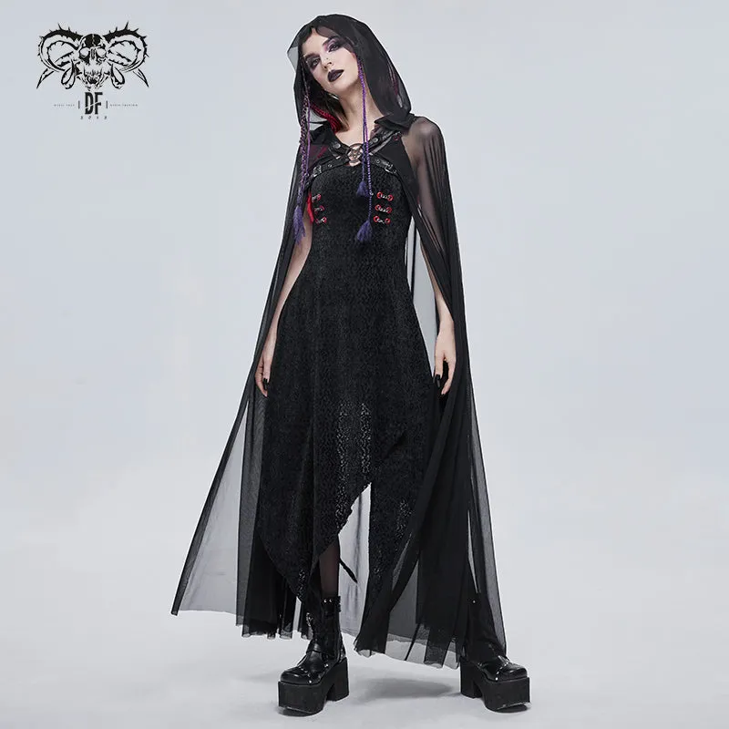 CA030 women hooded transparent long mesh punk cape