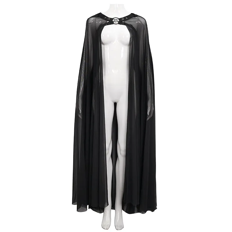 CA030 women hooded transparent long mesh punk cape