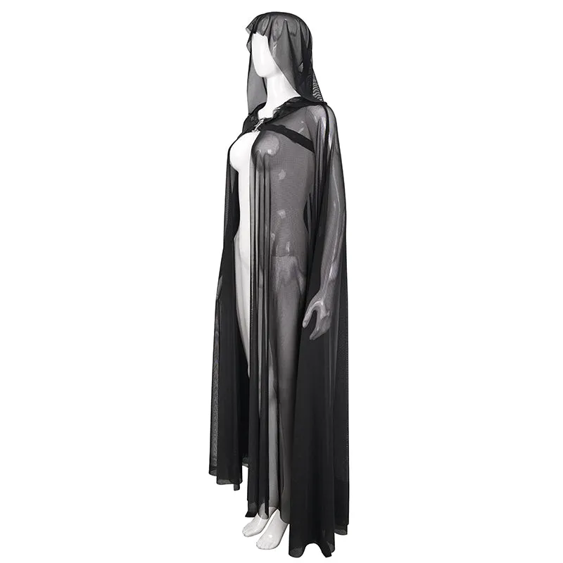 CA030 women hooded transparent long mesh punk cape