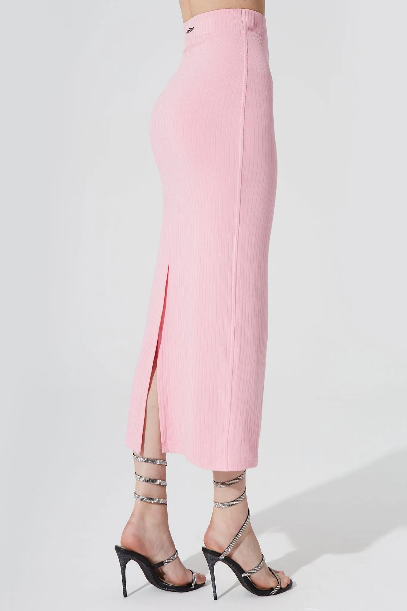 Calista Knitted Slit Skirt - Baby Pink