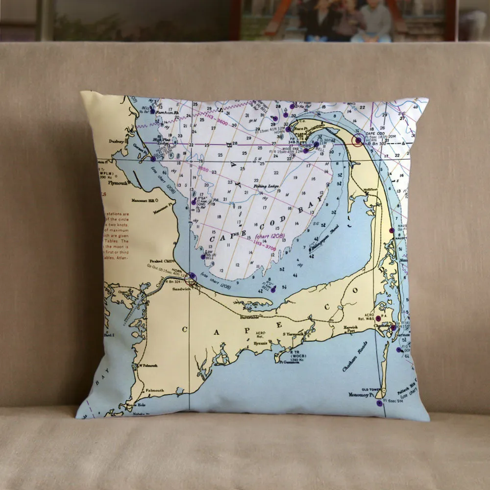 Cape Cod & Islands nautical chart 16 Inch Pillow