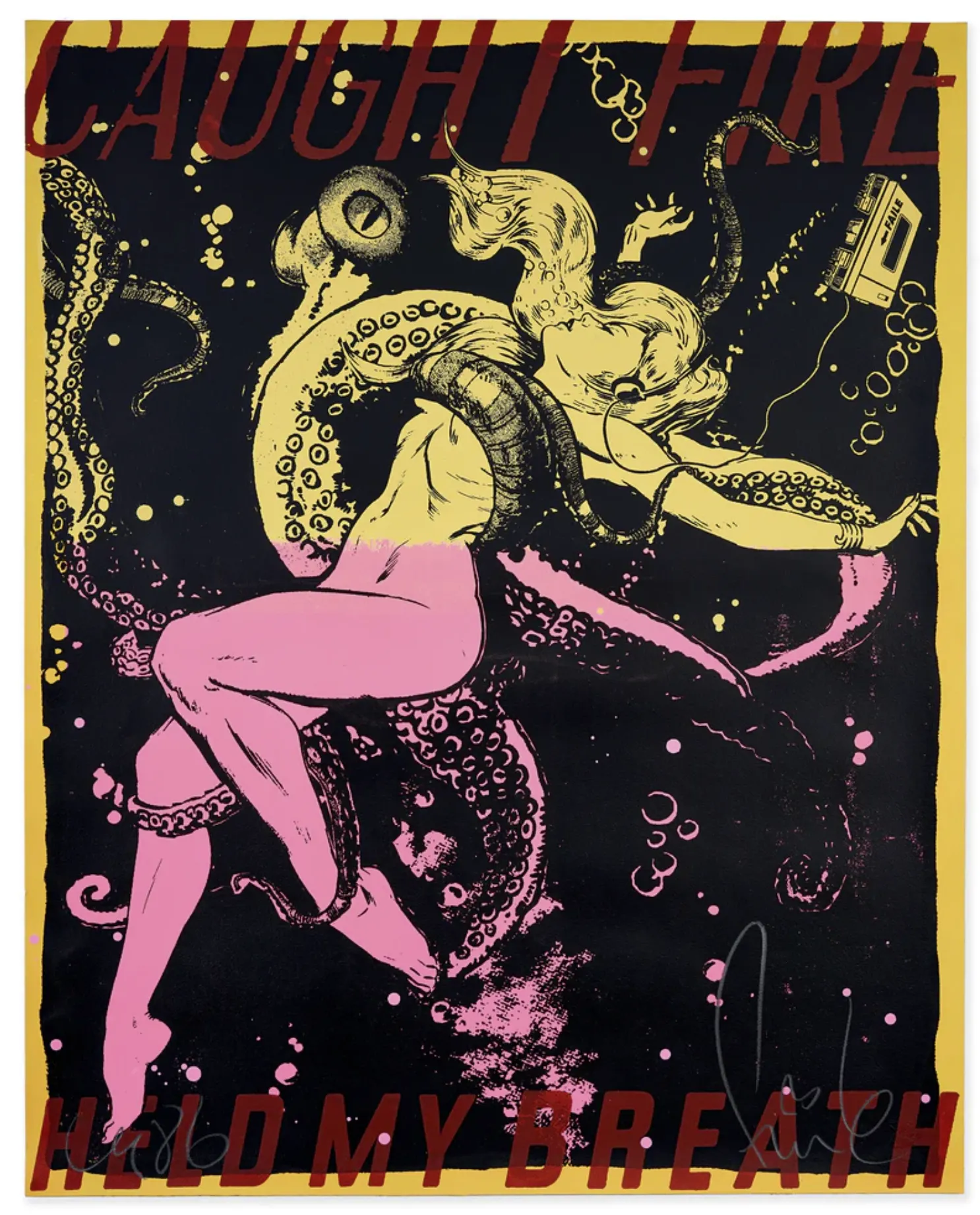 Caught Fire Blue Yellow B-Side Silkscreen Print by Faile