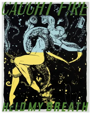 Caught Fire Blue Yellow B-Side Silkscreen Print by Faile