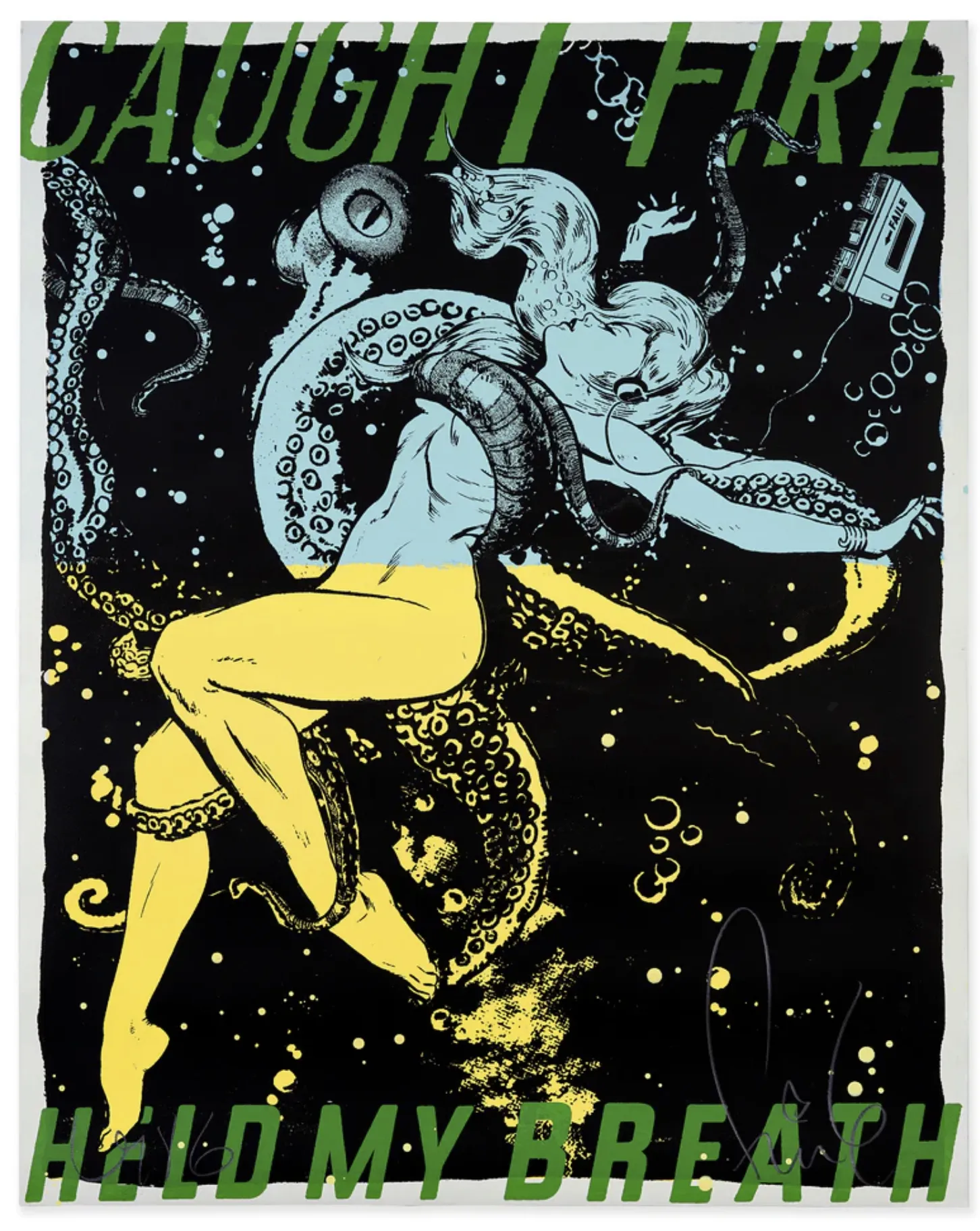 Caught Fire Blue Yellow B-Side Silkscreen Print by Faile