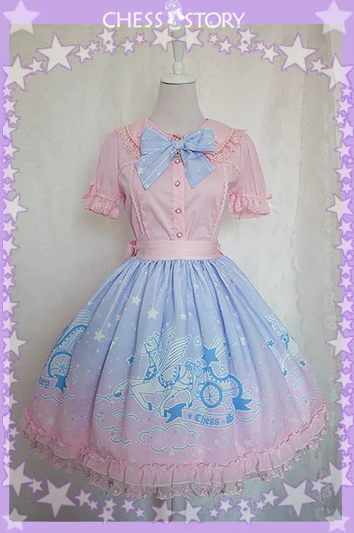 Chess Story~Dreamy Starry Night~Sweet Star pattern Gradient Lolita Skirt