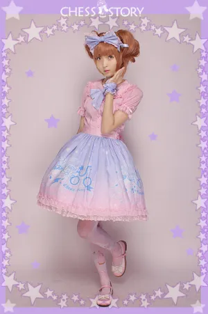 Chess Story~Dreamy Starry Night~Sweet Star pattern Gradient Lolita Skirt