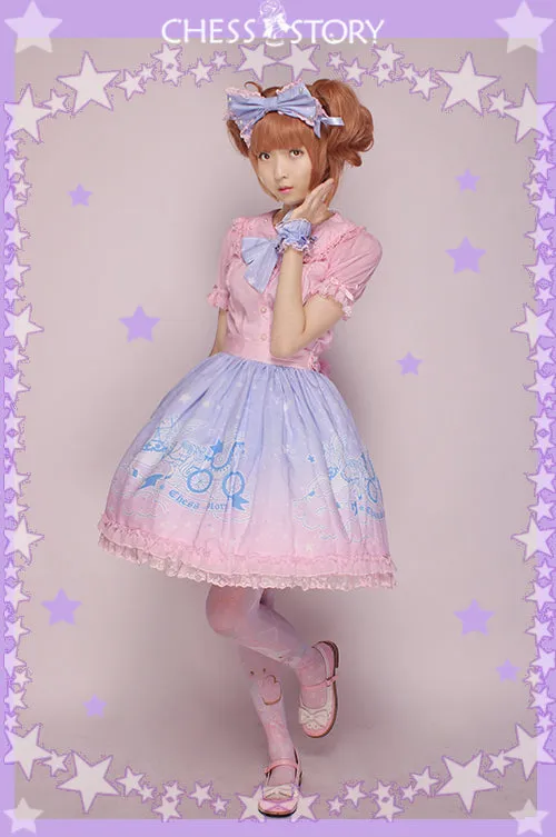 Chess Story~Dreamy Starry Night~Sweet Star pattern Gradient Lolita Skirt