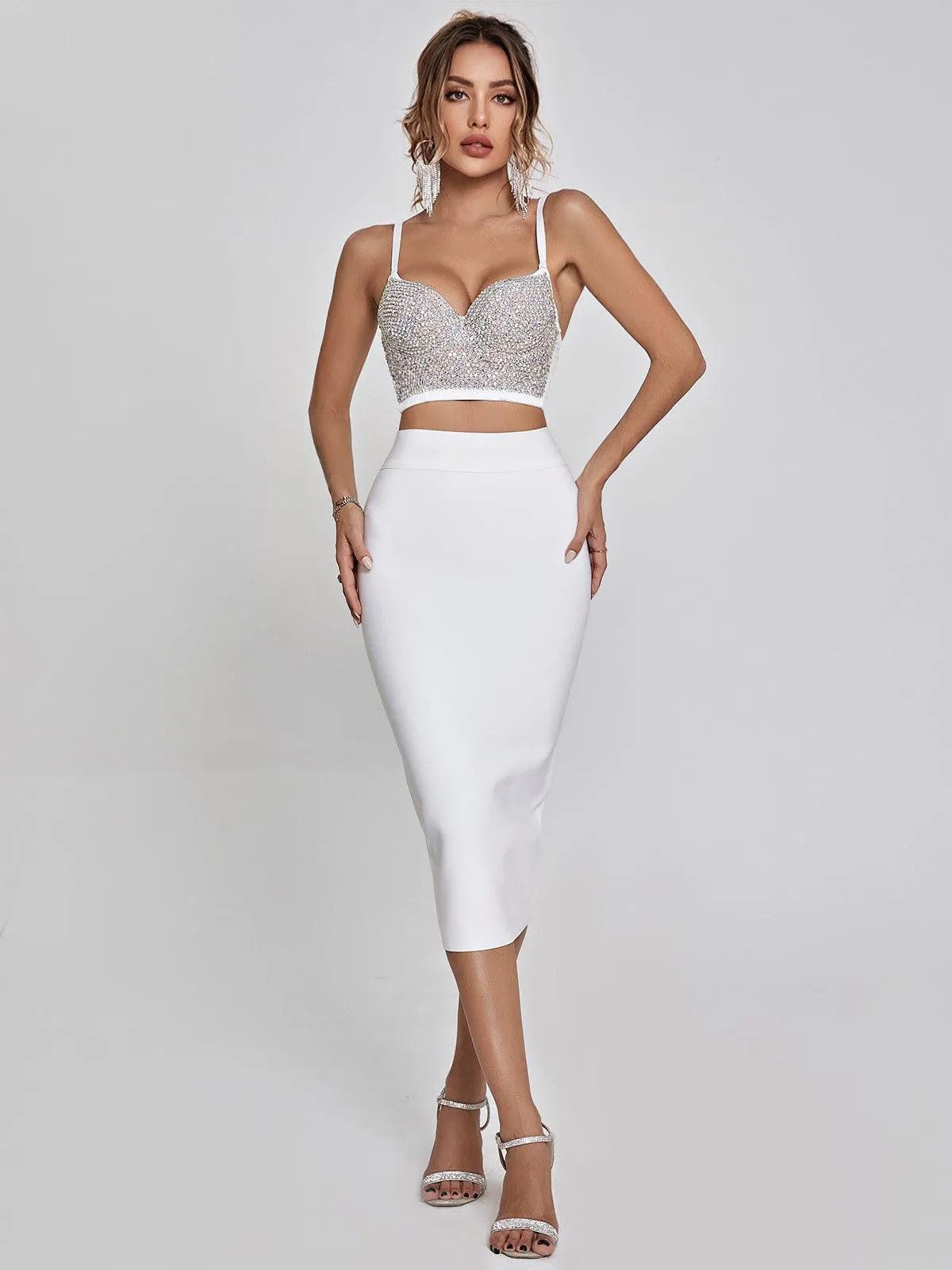 Chic White Mariam Bandage Pencil Skirt for Effortless Elegance