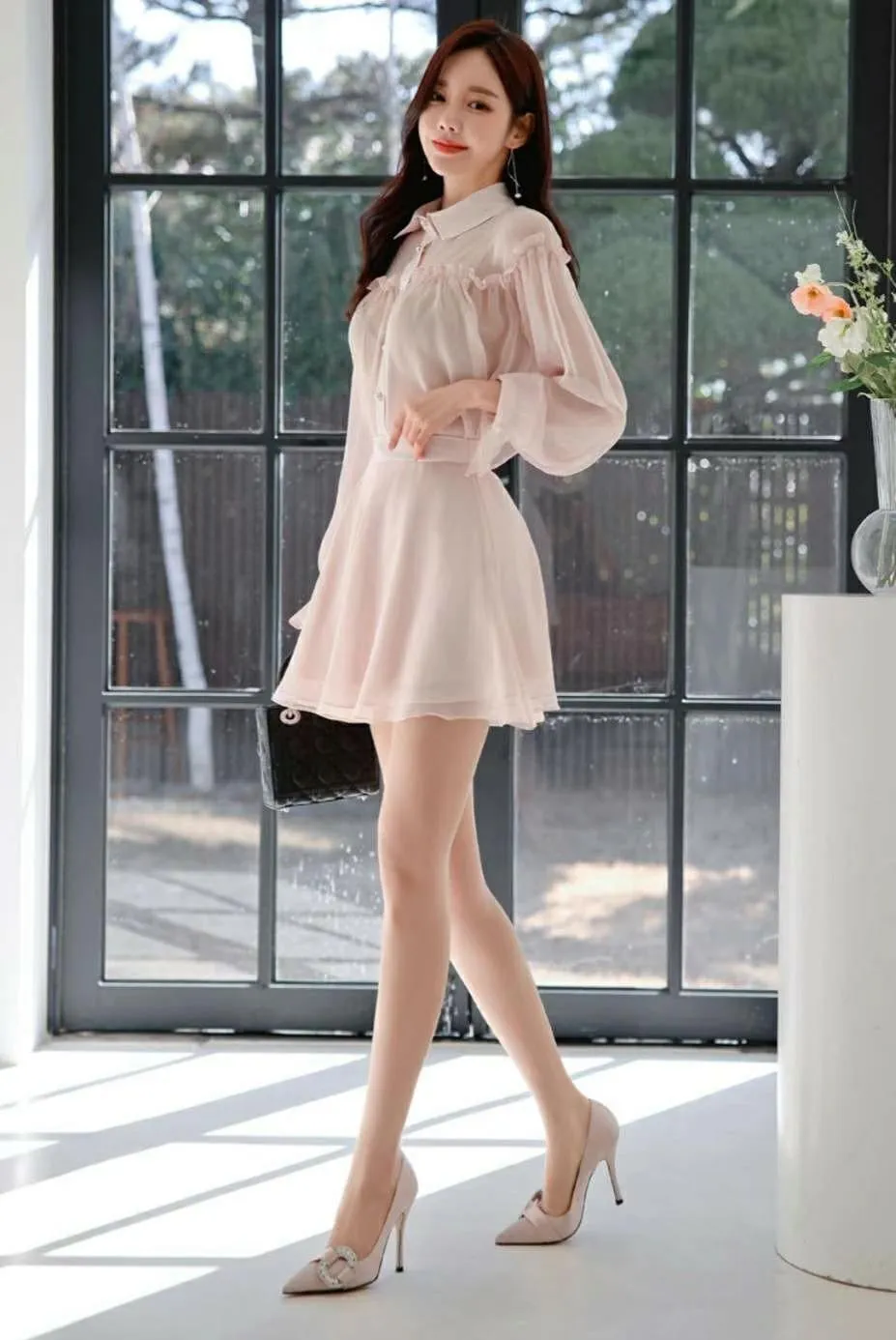 Chiffon Layered Mini Skirt Set