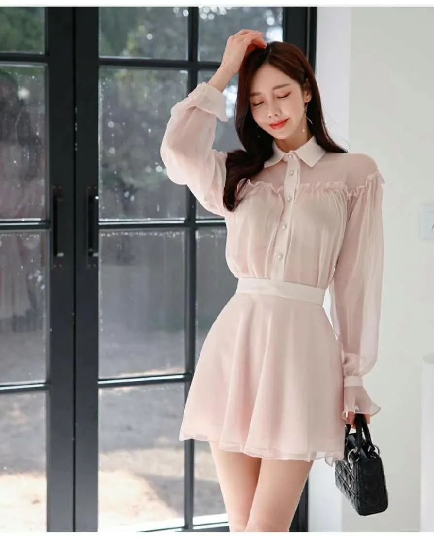Chiffon Layered Mini Skirt Set