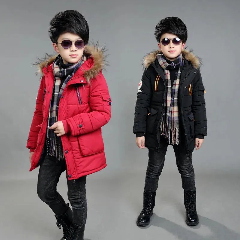 Children's winter boy's padded coat Korean version of down cotton medium length five-pointed star padded coat