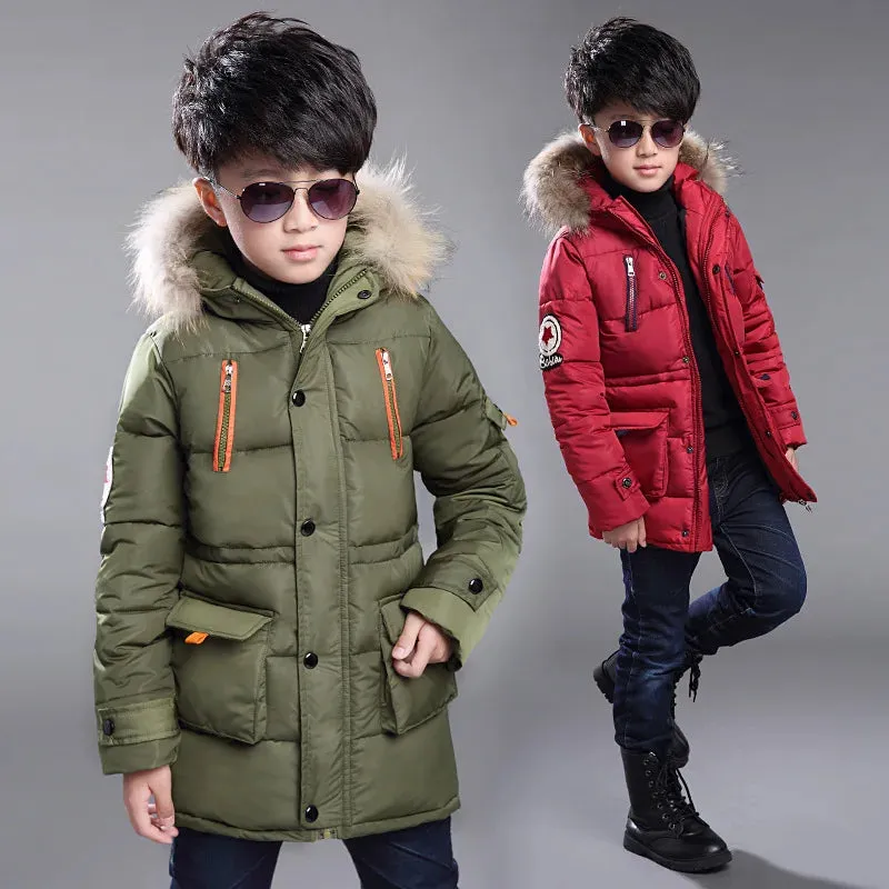 Children's winter boy's padded coat Korean version of down cotton medium length five-pointed star padded coat