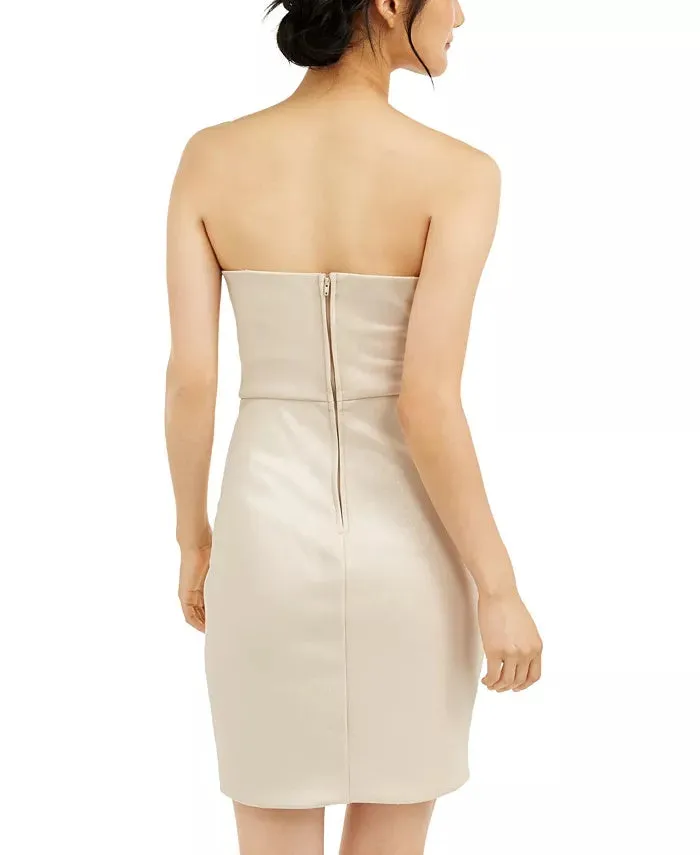 City Studios Juniors' Strapless Wrap-Skirt Dress Gold Size 5