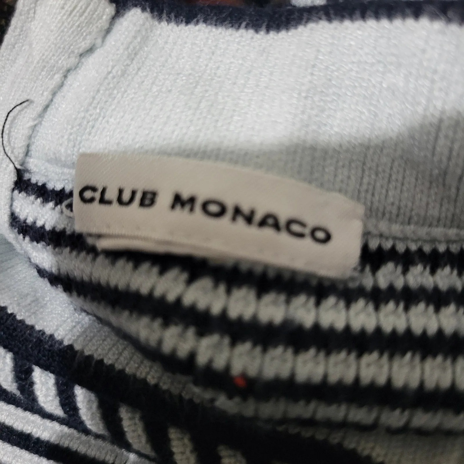 Club Monaco Knit Skirt Black Knit Stretch Sweater Pencil Mini Back Zipper Striped Size Small