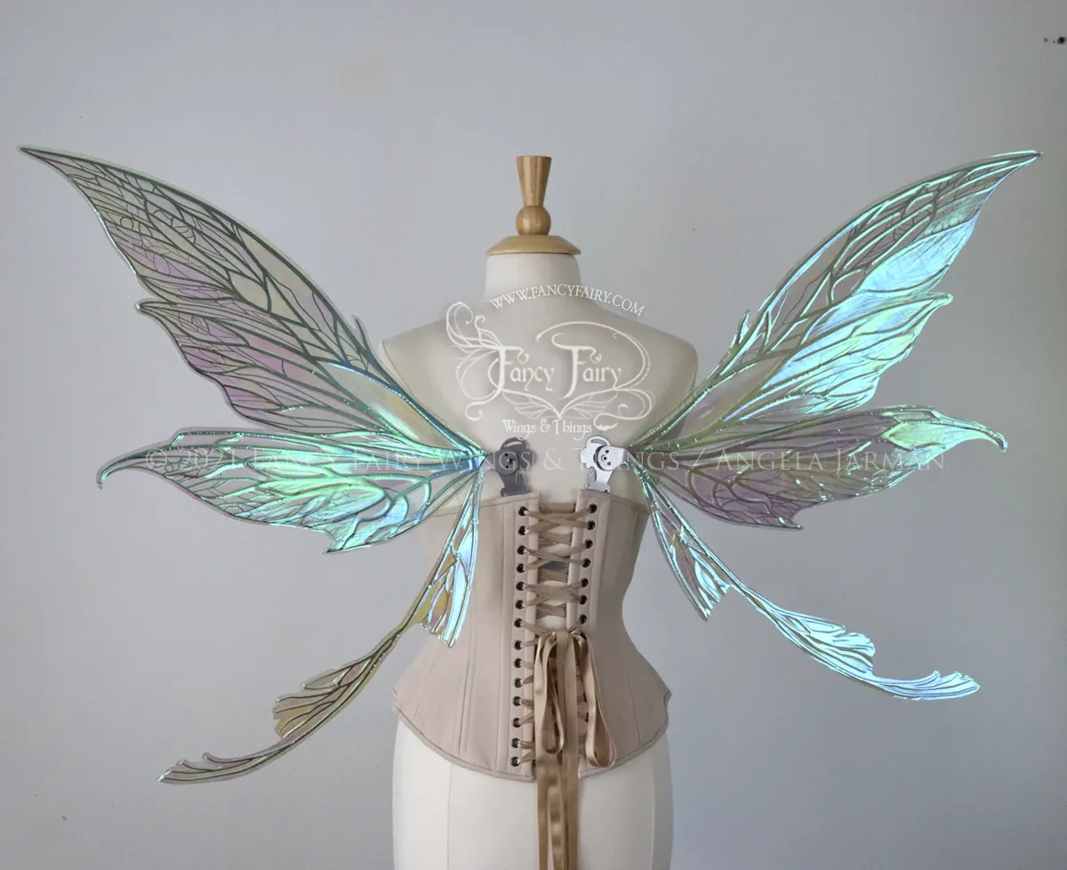 Colette Convertible Iridescent "Pix" Fairy Wings in Absinthe with silver veins