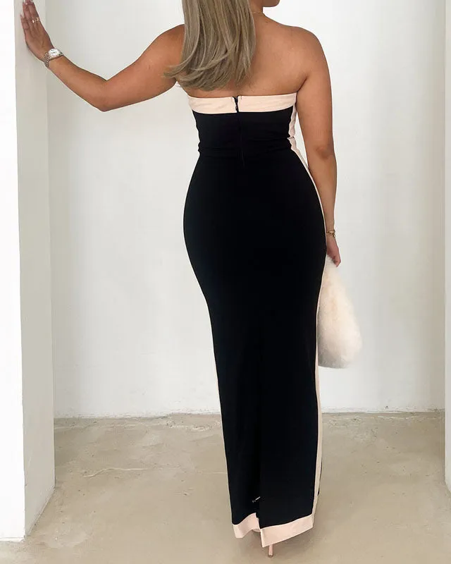 Contrast Color Tube Top Back Zipper Everyday Dress