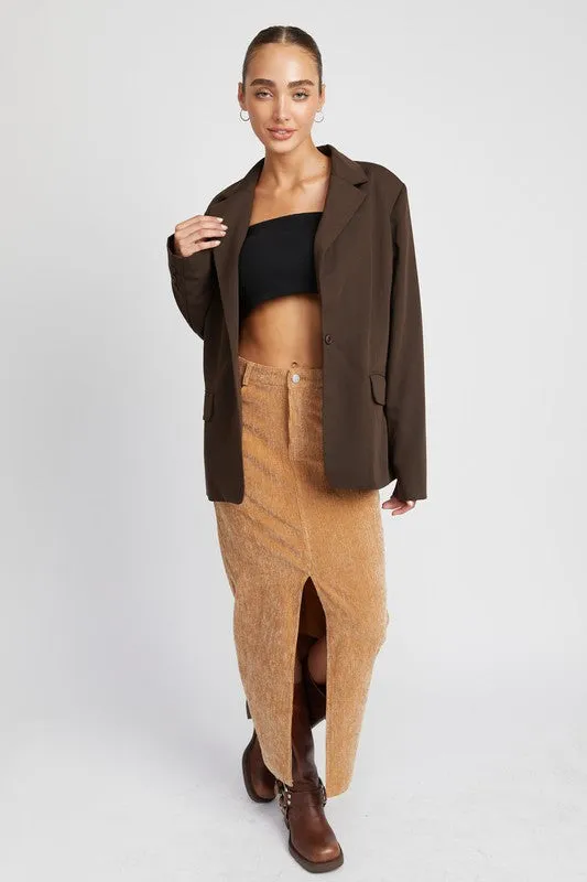 Corduroy Mid Skirt With Front slit