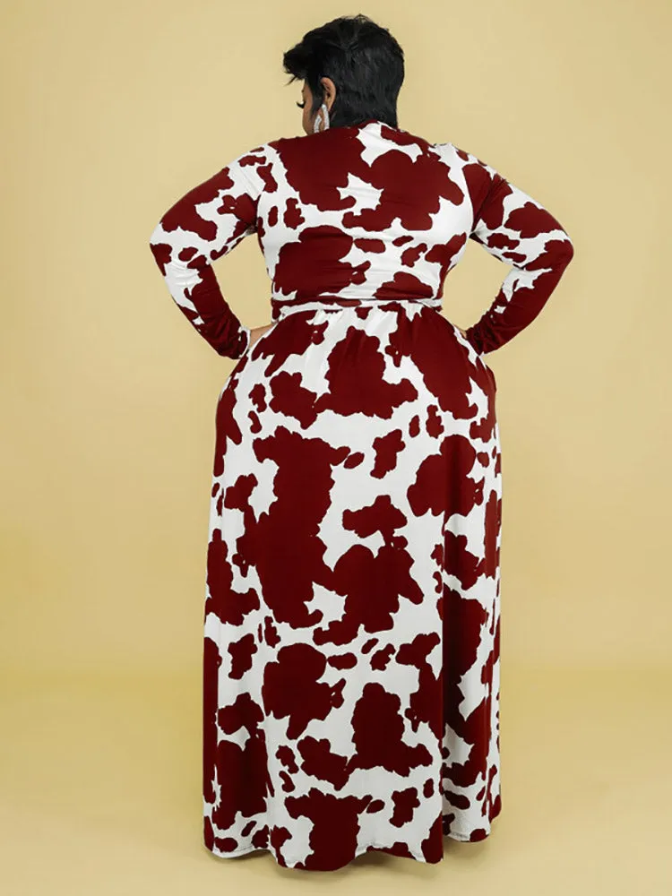 Cow Print V Neck Wrap Dresses