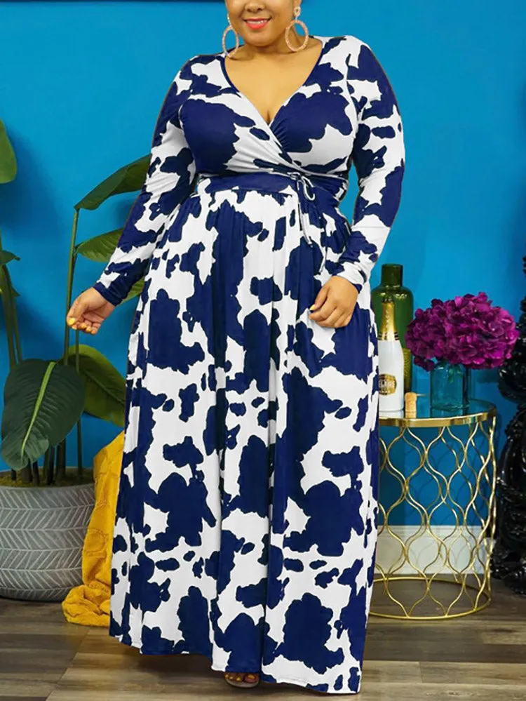 Cow Print V Neck Wrap Dresses