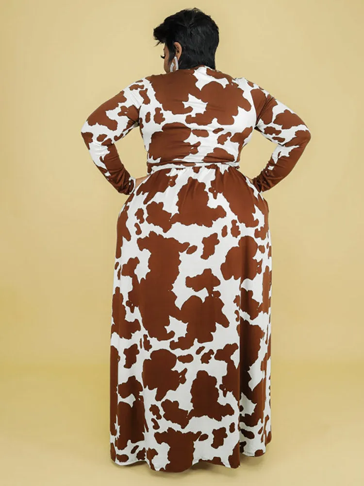 Cow Print V Neck Wrap Dresses