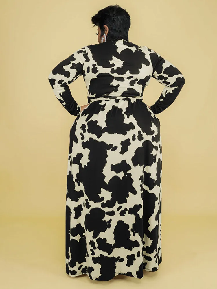 Cow Print V Neck Wrap Dresses