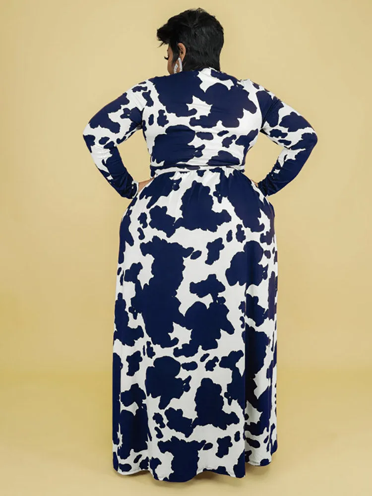 Cow Print V Neck Wrap Dresses