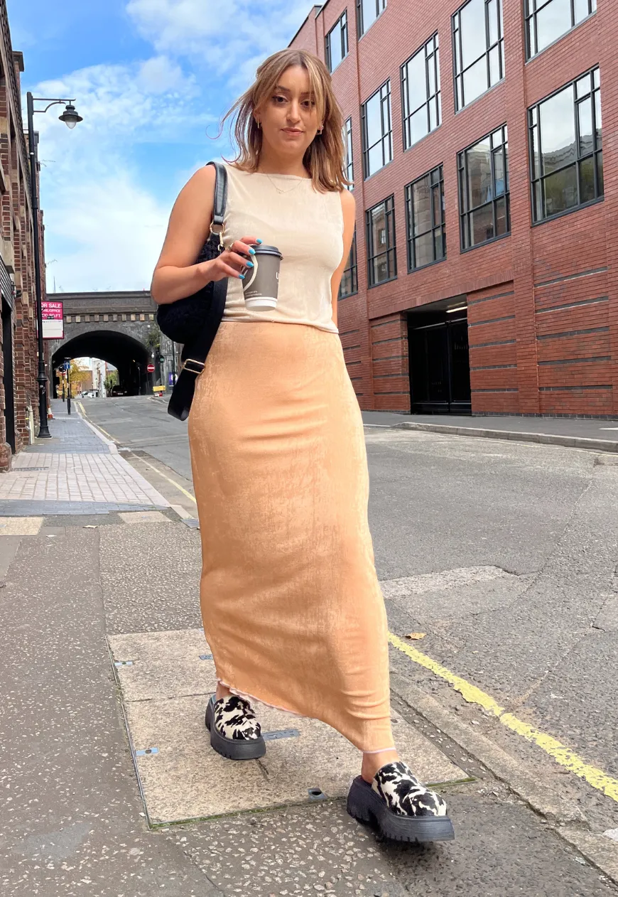 CREAM/ MAPLE REVERSIBLE SKIRT