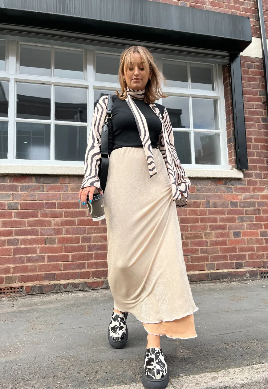 CREAM/ MAPLE REVERSIBLE SKIRT