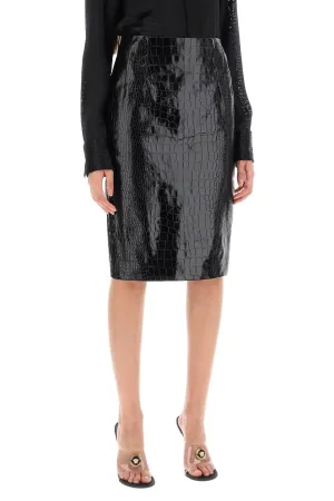 croco-effect leather pencil skirt