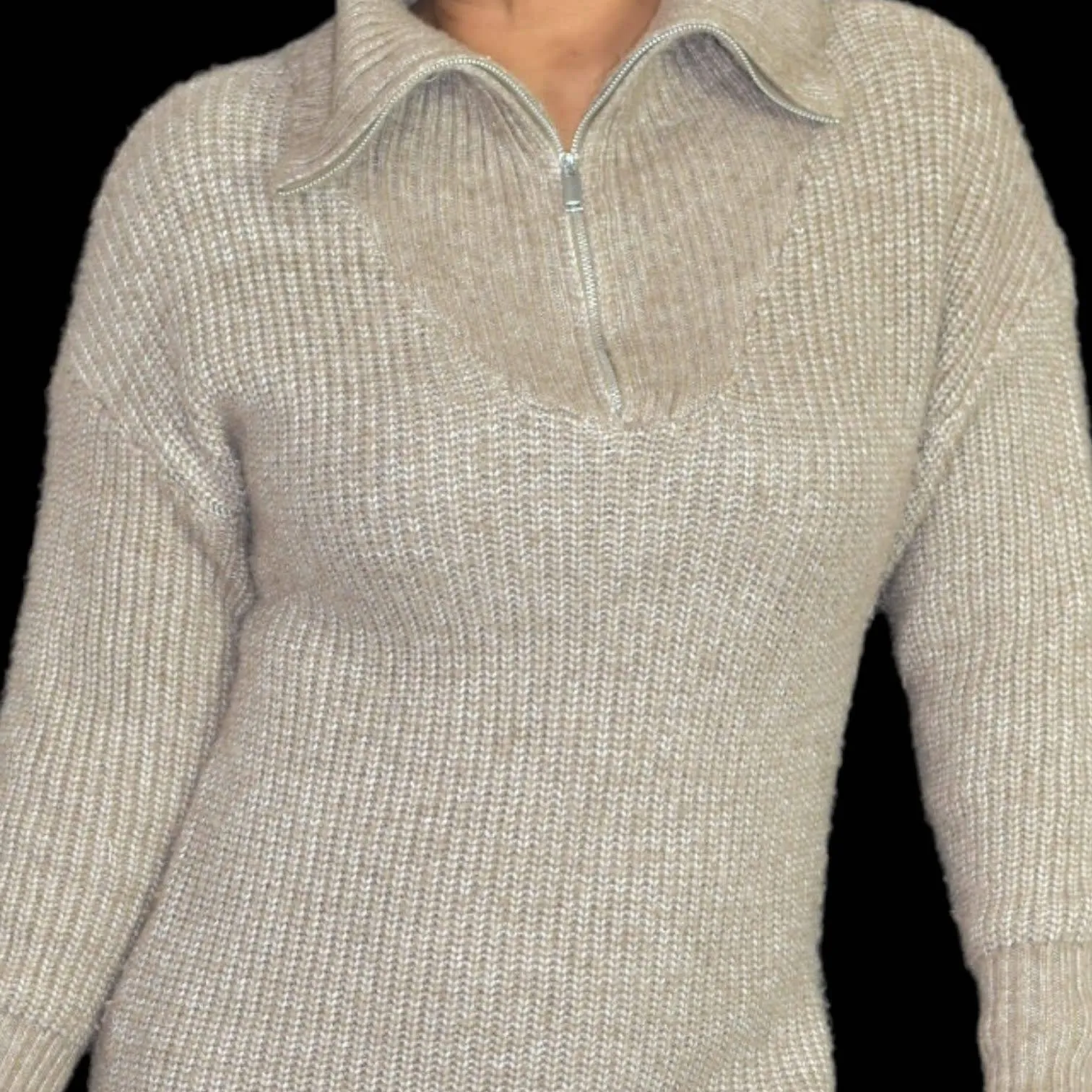 Cupcakes and Cashmere Sweater Dress Cowl Neck Quarter Zip Ribbed Knit Size Small