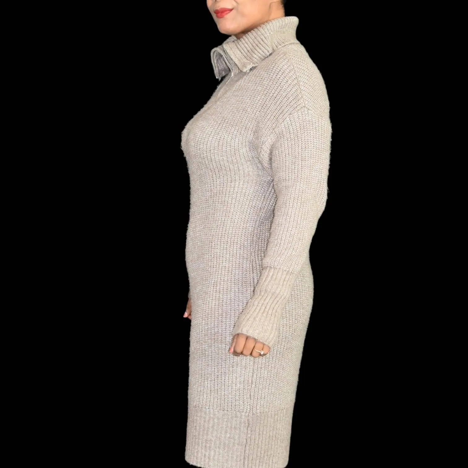 Cupcakes and Cashmere Sweater Dress Cowl Neck Quarter Zip Ribbed Knit Size Small