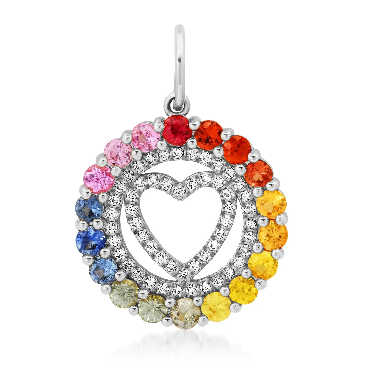 Diamond and Sapphire Rainbow Heart Pendant Charm