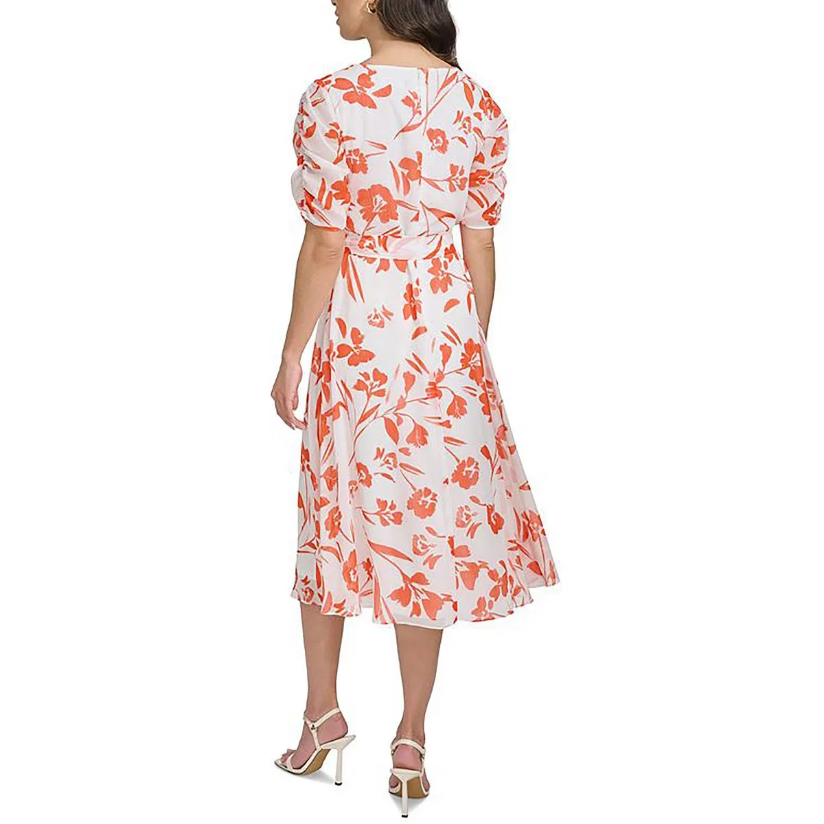 DKNY Womens Faux Wrap Mid Calf Wrap Dress