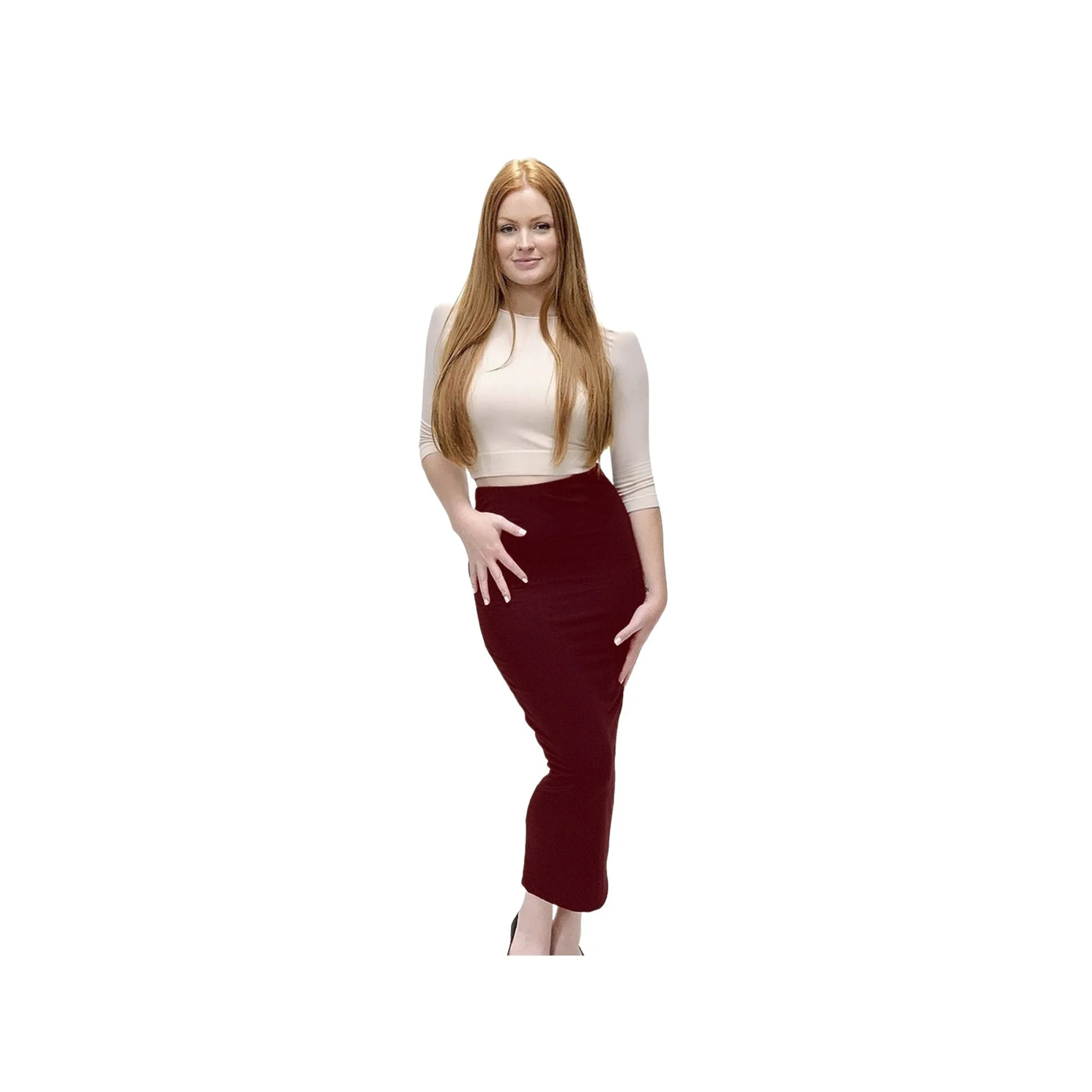 Double Layer No Slit Long Midi Pencil Skirt. Super Sexy Great Silhouette. Wine Color. Not See Thru. Lyrca for Stretch. Great for Modesty