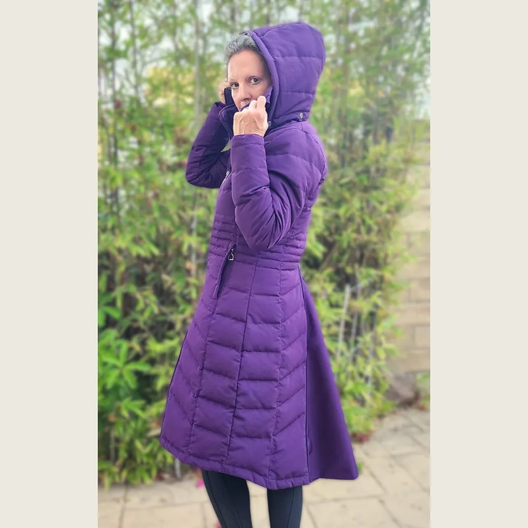 DQD Deep Purple Duck Down Riding Coat with velvet collar