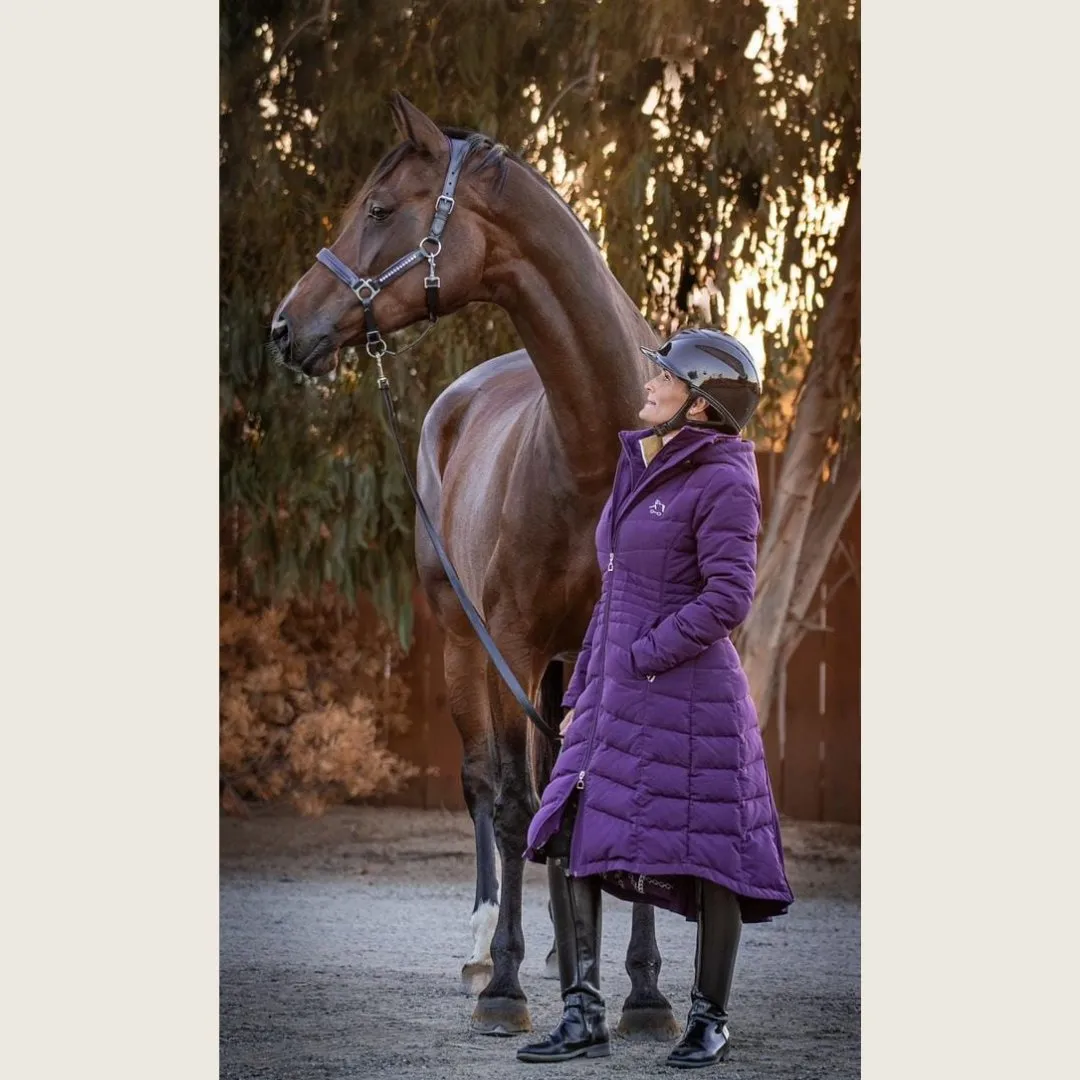 DQD Deep Purple Duck Down Riding Coat with velvet collar