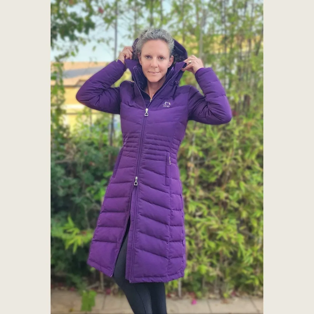 DQD Deep Purple Duck Down Riding Coat with velvet collar